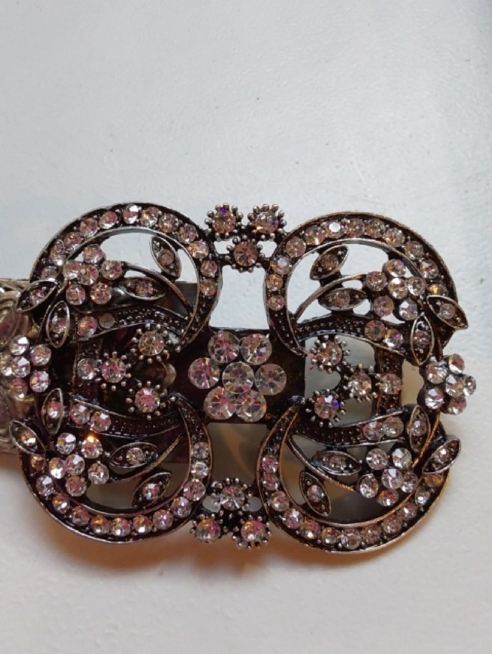 Vintage| Embellished Silver Floral Statement Belt Rhinestone Bling Buckle Gorg! - Picture 2 of 9